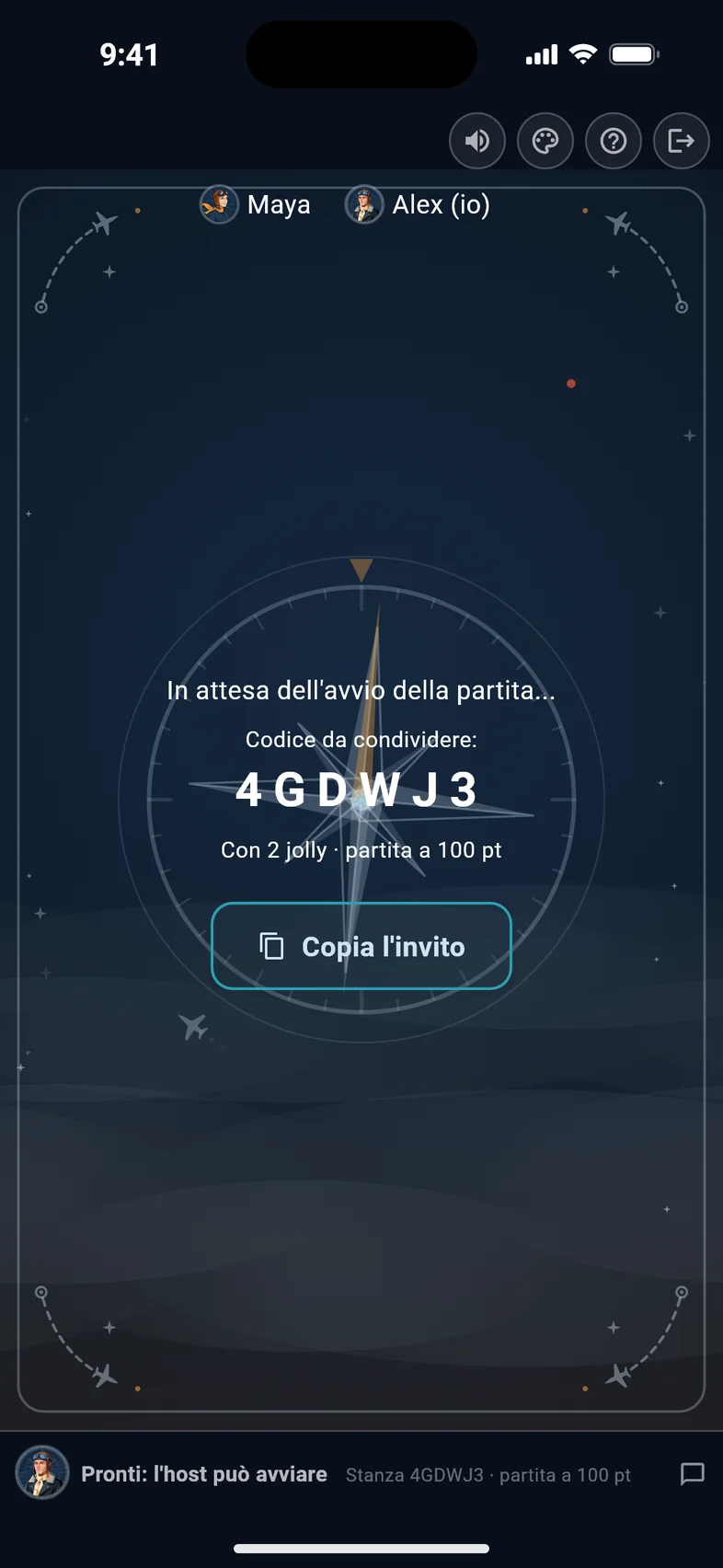 Una stanza privata tra amici, con il codice da condividere