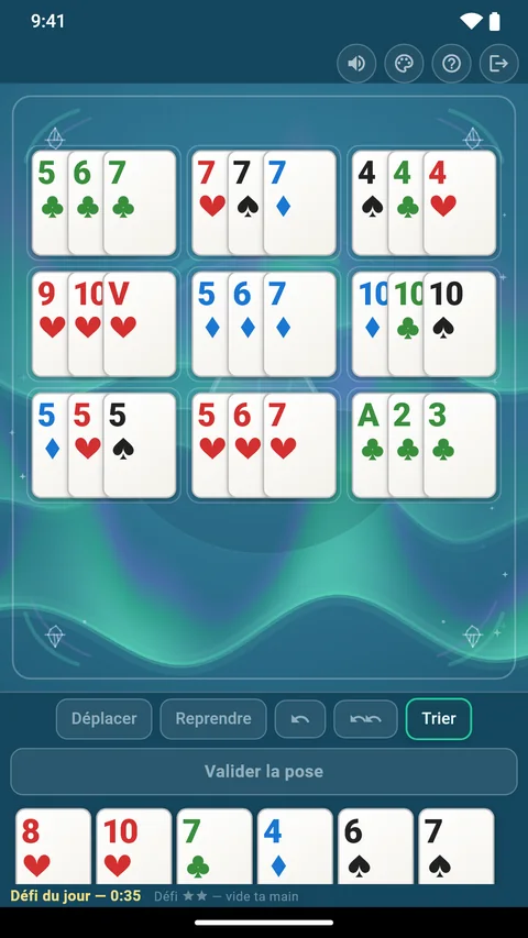 Le défi du jour : une table déjà posée et six cartes en main à placer